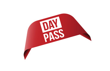 Day Pass red ribbon label banner. Open available now sign or Day Pass tag.