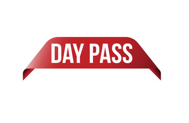 Day Pass red ribbon label banner. Open available now sign or Day Pass tag.