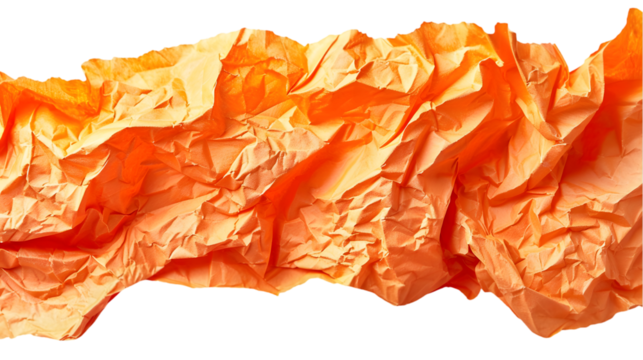 Crumpled Orange Paper Texture isolated on a transparent background