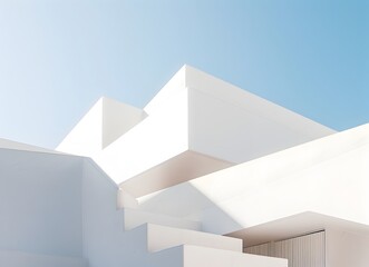 White architecture with geometric shapes, abstract background, exterior view