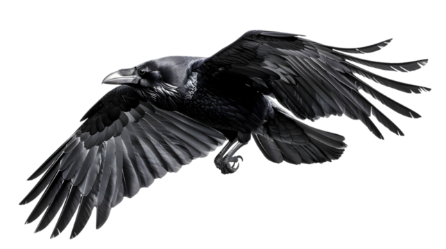 flying raven isolated on a transparent background