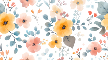 Pastel Floral Seamless Pattern isolated on a transparent background