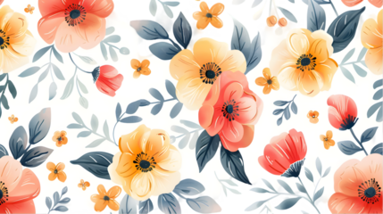 Pastel Floral Seamless Pattern isolated on a transparent background