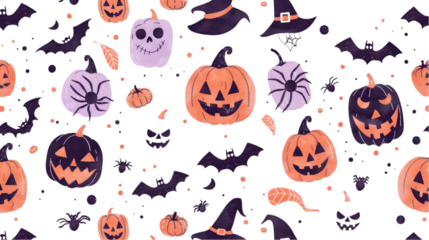 Pastel Halloween Seamless Pattern isolated on a transparent background