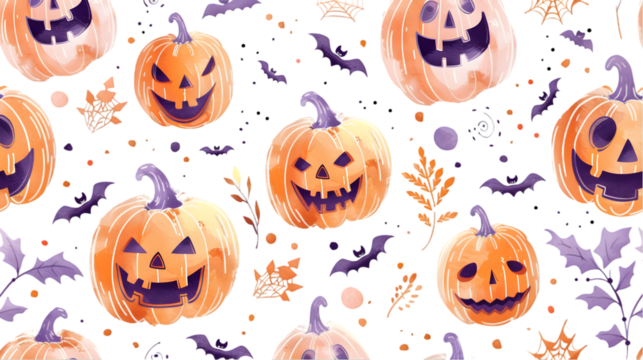Pastel Halloween Seamless Pattern for Design Use isolated on a transparent background - Powered by Adobe