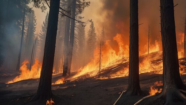 &Aacute;rboles en llamas en un incendio forestal 