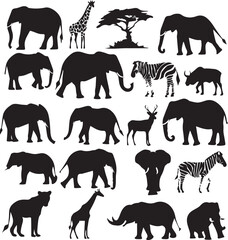 Silhouette of Africa Safari animals Set Collection 