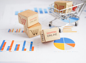 Online shopping, Shopping cart box on business graph, import export, finance commerce.