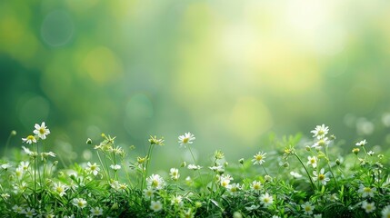 Fresh spring meadow, isolated light green background, top copy space