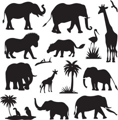 Silhouette of Africa Safari animals Set Collection 