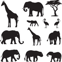 Silhouette of Africa Safari animals Set Collection 