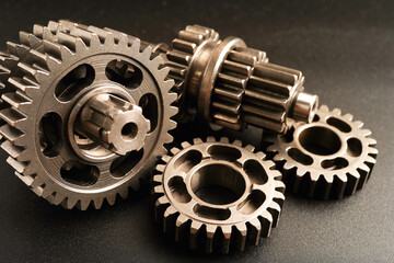 Metal gear wheel engine car and bike, mechanic industry concept.