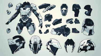 Futuristic armor concept design sketches