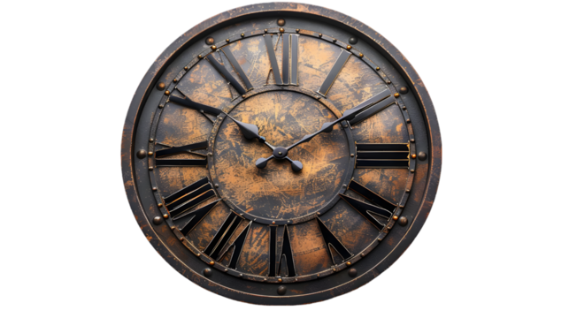 vintage wall clock isolated on a transparent background