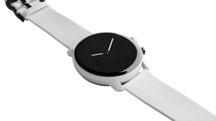 wrist smart watch mockup with white strap isolated on a transparent background