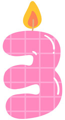 Kids hand drawn cute party candle number 3