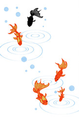 金魚、暑中見舞い、ポストカード、はがき、残暑見舞い、イラスト、かわいい、縦