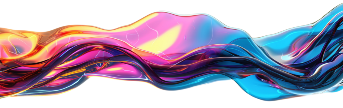 3d rendering multi-colored flowing abstract metallic iridescent wave solid shape. simple, minimalist. isolated flat on white and transparent background