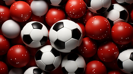 Football balls pattern background. Red color filter