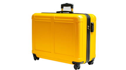big yellow travel suitcase isolated on a transparent background