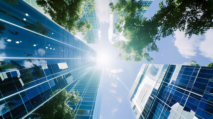 Vibrant skyscraper rooftop gardens combine city life with the charm of nature, creating a greener, friendlier environment in the heart of the city, landscaping project idea poster