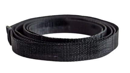 Black nylon fastening belt, strap isolated on a transparent background
