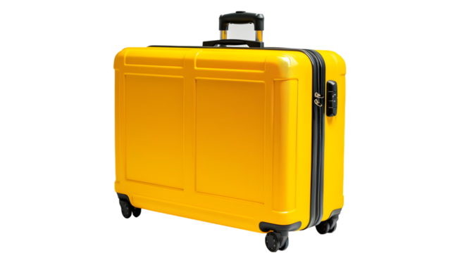 big yellow travel suitcase isolated on a transparent background