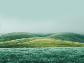 Obraz premium Rolling hills under cloudy sky, with a light green backdrop and space for text below