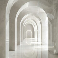 liminal space, white, arches, hallway