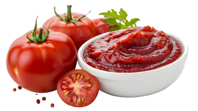 Double concentrated tomato paste spread isolated on a transparent background