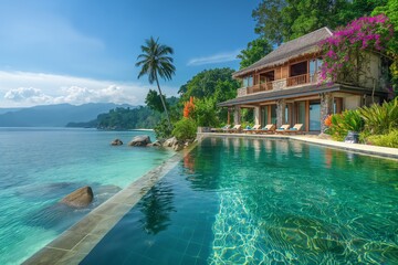 Fototapeta premium Luxury Beachfront Villa with Infinity Pool 