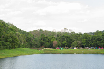 Camping zone alongside the lake at Namtok Samlan National Park in Saraburi Thailand