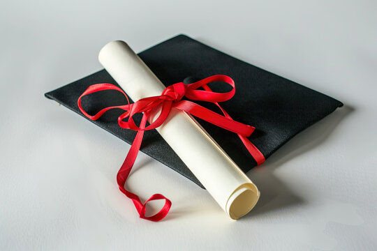 A graduation cap and diploma isolated - symbols of academic success and the promise of new beginnings