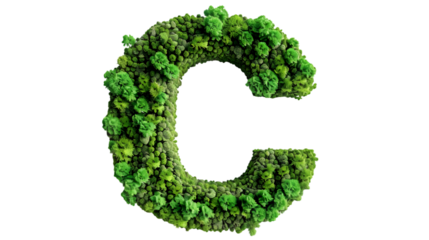 Green moss in shape alphabet letter C isolated on a transparent background