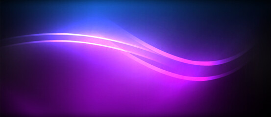 Neon glowing circle rays, light round lines in the dark, planet style neon wave lines. Energetic electric concept design for wallpaper, banner, background