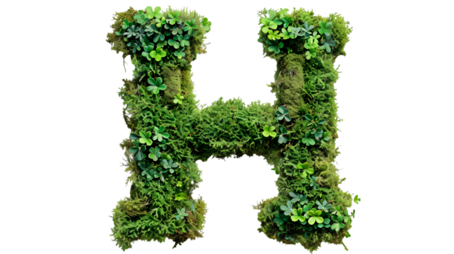 Green moss in shape alphabet letter H isolated on a transparent background - Powered by Adobe