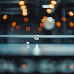 An action sequence showing the rapid exchange of the ball during an intense indoor table tennis rally, emphasizing speed and precision, ideal for sports training videos.