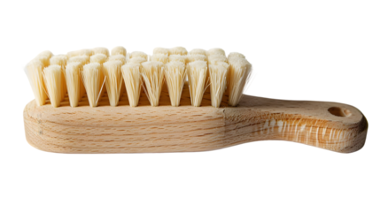 Nail scrubbing brush with wooden handle isolated on a transparent background