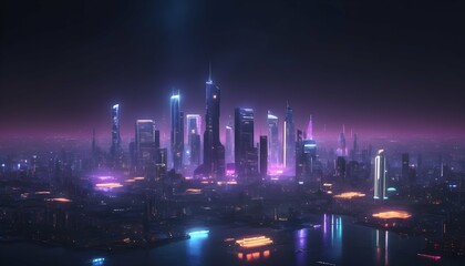 Sleek Futuristic City Skyline At Night With Neon Upscaled 4