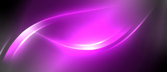 Neon glowing circle rays, light round lines in the dark, planet style neon wave lines. Energetic electric concept design for wallpaper, banner, background