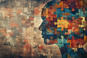 Cognitive psychology and psychotherapy concept with jigsaw puzzle pieces profile