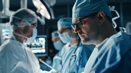 Medical advice, help and doctors with a tablet for healthcare, research and medicine planning. Communication, collaboration and men working in cardiology talking about surgery results on technology