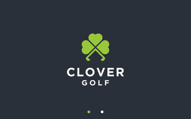 Clover with Golf Logo Design Vector Silhouette Illustration