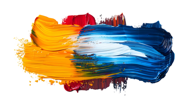 Grunge colorful brush stroke oil paint isolated on a transparent background