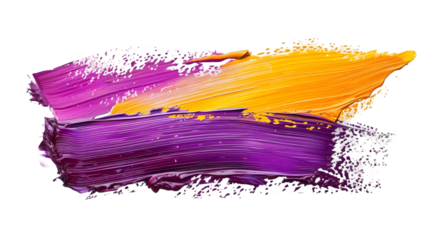 Grunge purple yellow brush strokes oil paint isolated on a transparent background