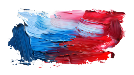 Grunge red blue brush strokes oil paint isolated on a transparent background