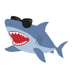 Funny shark in sunglasses  vector cartoon illustration