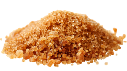Unrefined brown cane sugar pile isolated on a transparent background