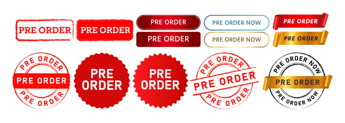 pre order rubber stamp button ribbon and labels ticket sign for business marketing promotion sale