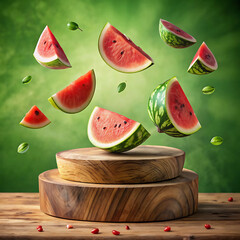 Summer Refreshment Wood Podium Stage with Flying Watermelon